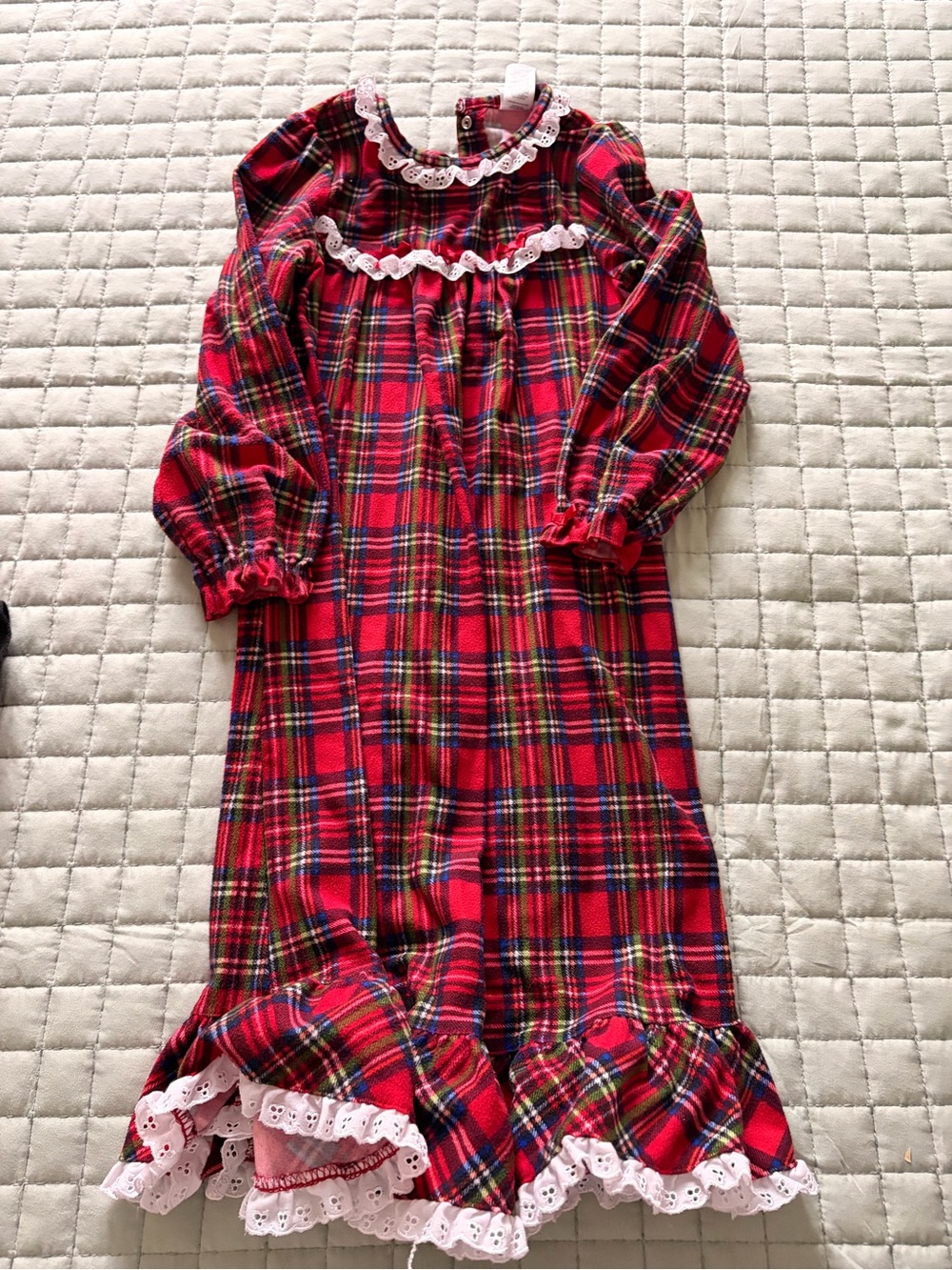 Little Me Red Plaid Nightgown with White Lace Trim